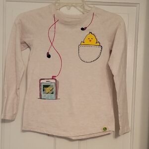 John Deere Cream Long Sleeve Shirt with Chick and Music Design